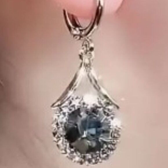 French-Style Round Silvery Black Zircon Dangle Ear-hugger Earrings - Picture 2 of 4